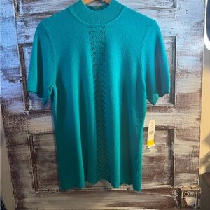 Koret Teal Short Sleeve Cowl Neck Sweater
